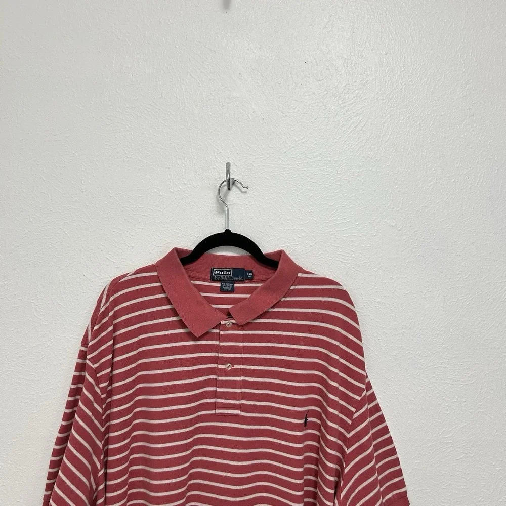 VTG Polo Ralph Lauren Shirt Men's‎ Short Sleeve Pink White Striped Sz 4XB Preppy